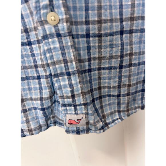 Vineyard Vines Men's Check Linen Classic Fit Linen Button Shirt Blue Size XL - Picture 4 of 10